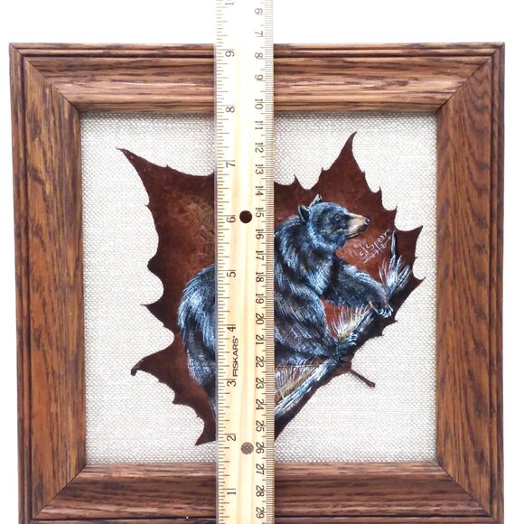 VTG Hand Painted Bear Real Leaf Wood Framed Hunt Cabin Lodge Signed Ed Spears - Picture 3 of 5